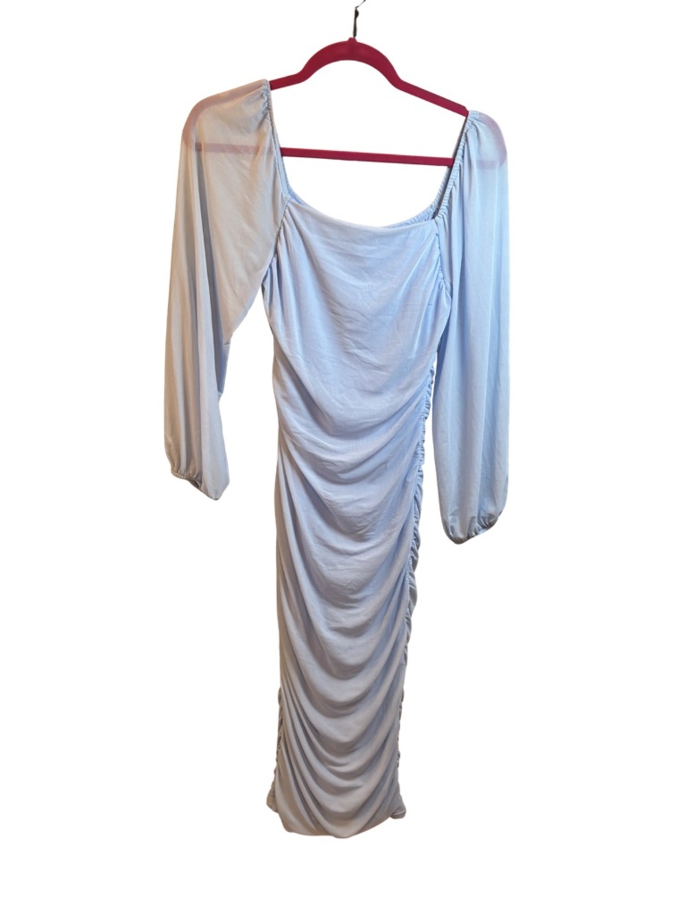 Fashion Brand Light Blue Ruched Long-Sleeve Dress Size Small